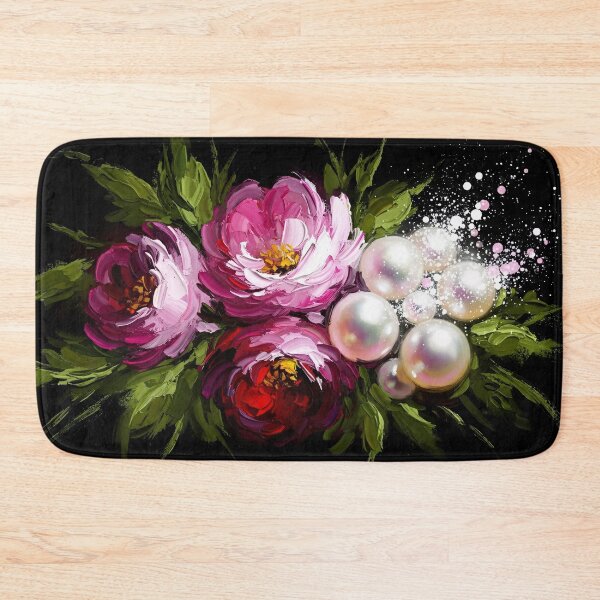 Item preview, Pink Floral Bouquet Pearls Black Background Painting designed and sold by PixorStudio.