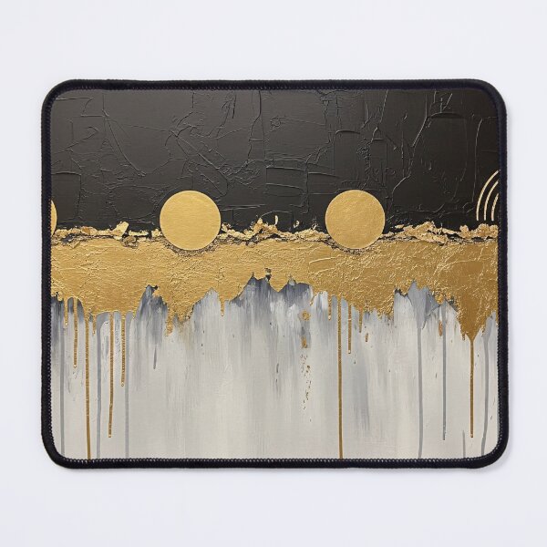 Item preview, Black Gold Abstract Drip Circle Composition Painting designed and sold by PixorStudio.