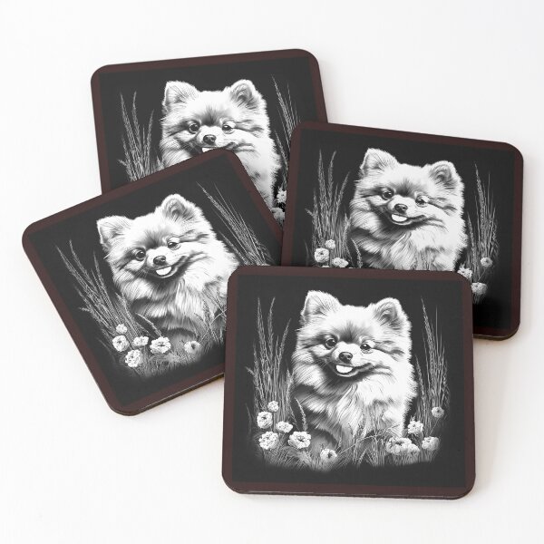 Item preview, Cute Black and White Pomeranian Dog Floral Illustration designed and sold by inkoutninja.