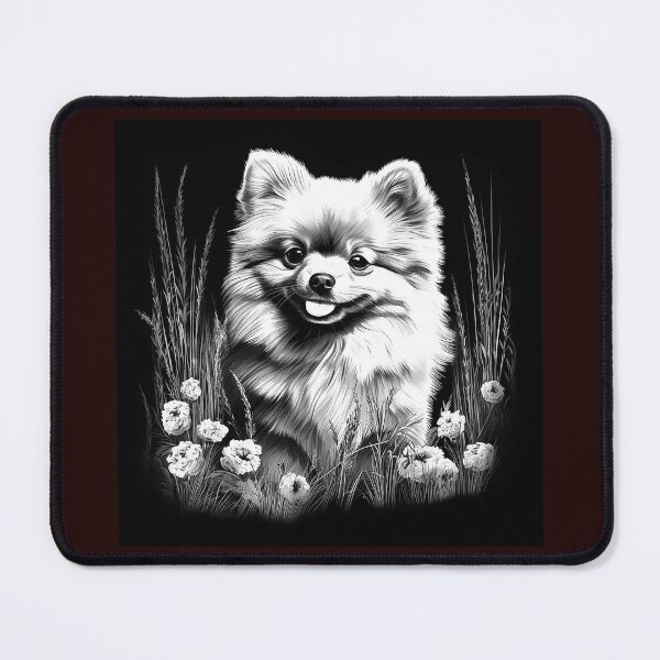 Item preview, Cute Black and White Pomeranian Dog Floral Illustration designed and sold by inkoutninja.