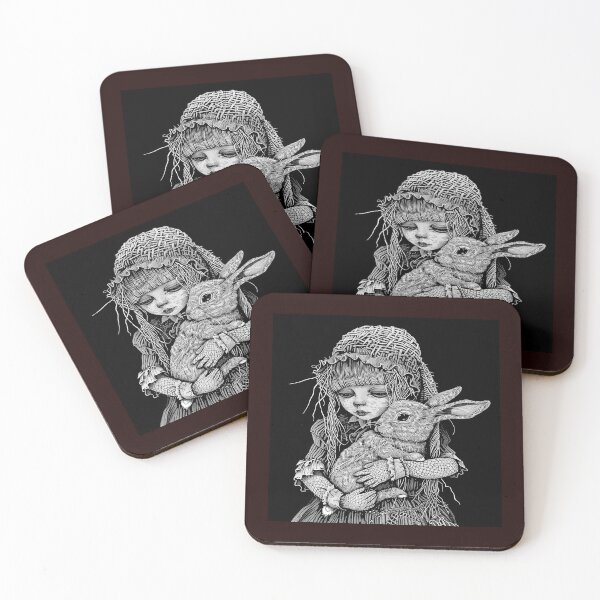 Item preview, Gothic Doll Girl Holding Rabbit Black and White Illustration designed and sold by inkoutninja.