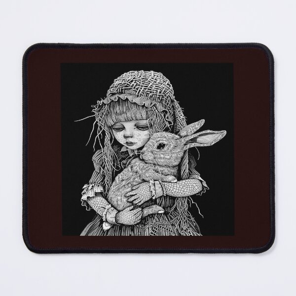 Item preview, Gothic Doll Girl Holding Rabbit Black and White Illustration designed and sold by inkoutninja.