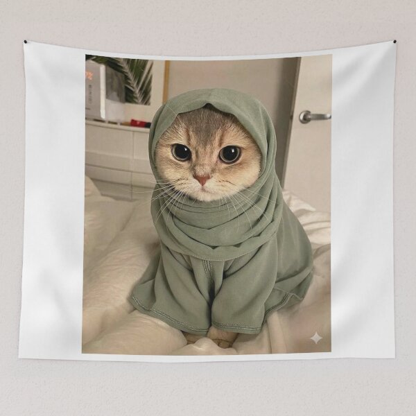Item preview, Cute Wrapped Cat in Sage Green Scarf | Adorable Cozy Kitty Portrait | Kawaii Pet Photography designed and sold by Jesus-istheway.
