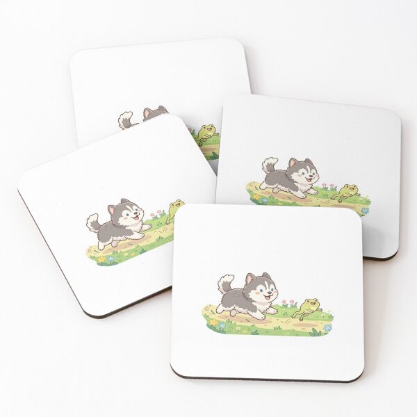 Item preview, Cute Husky Chasing Frog-Kawaii Puppy Cartoon Nature Sticker  designed and sold by carestazafeli.