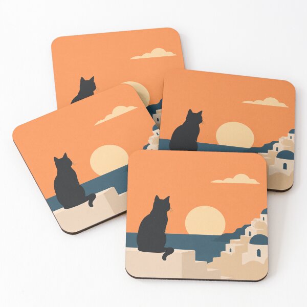 Item preview, Cat Watching Sunset Santorini Minimal designed and sold by Creative_Canvas.