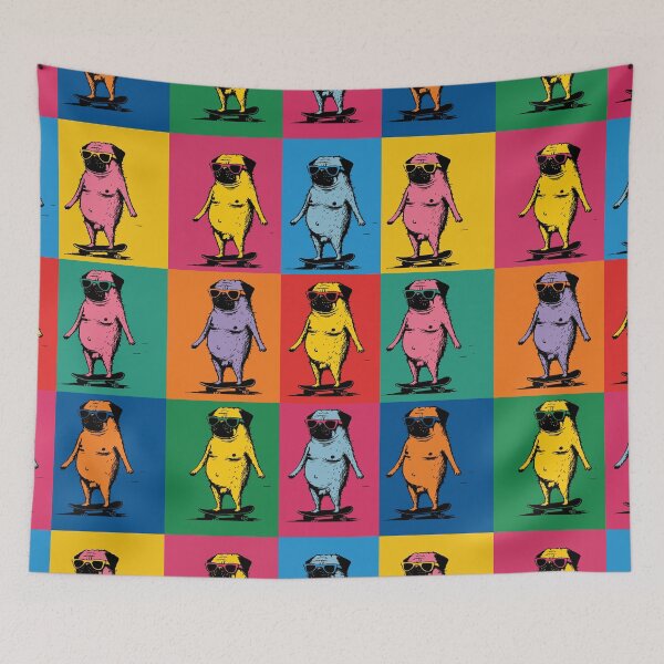 Item preview, Cheeky Naked Pugs on Skateboards Colorful Pop Art designed and sold by RamyGallery.