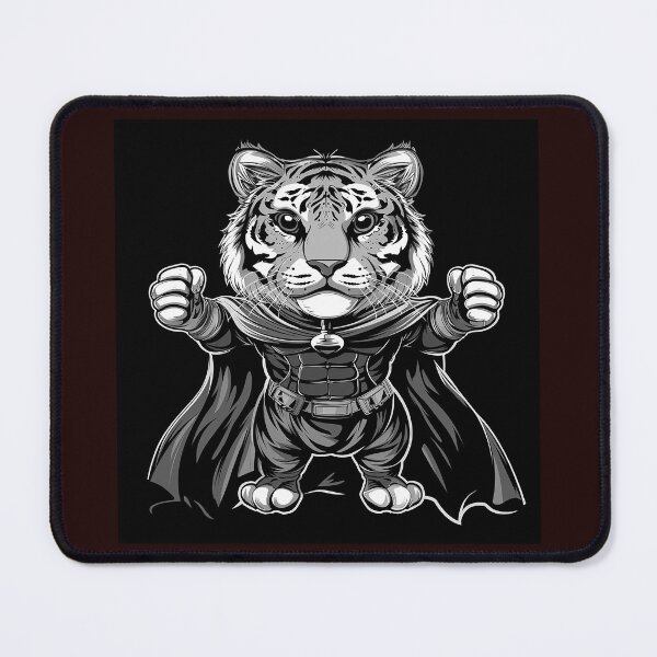 Item preview, Cute Superhero Tiger Black and White Cartoon Illustration designed and sold by inkoutninja.