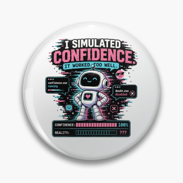 Item preview, Funny AI Confidence  – I Simulated Confidence It Worked Too Well – Chatbot Humor – Glitch Robot Meme  designed and sold by Rude Bot.