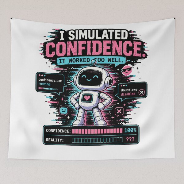 Item preview, Funny AI Confidence  – I Simulated Confidence It Worked Too Well – Chatbot Humor – Glitch Robot Meme  designed and sold by Rude Bot.