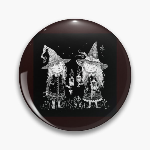Item preview, Cute Witch Girls with Lanterns Black and White Illustration designed and sold by inkoutninja.