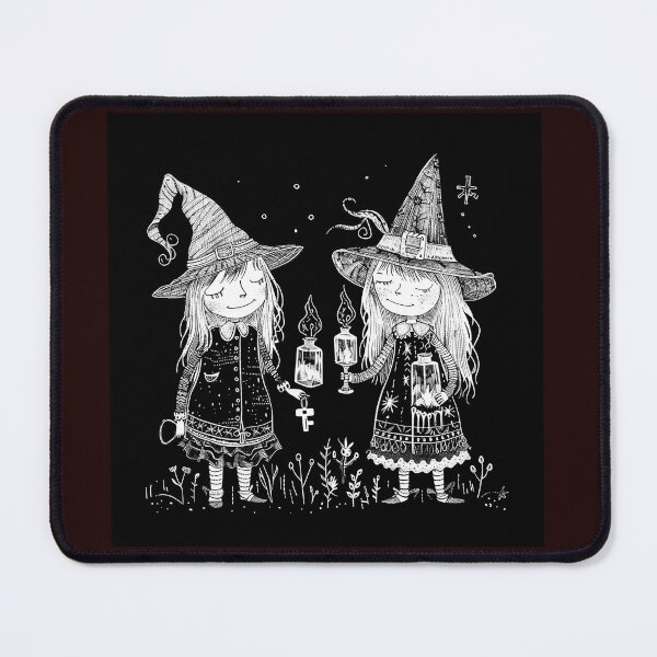 Item preview, Cute Witch Girls with Lanterns Black and White Illustration designed and sold by inkoutninja.