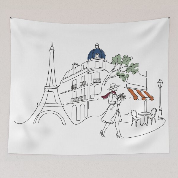 Item preview, Continuous Line Paris Street Eiffel Tower Cafe Scene designed and sold by PixorStudio.