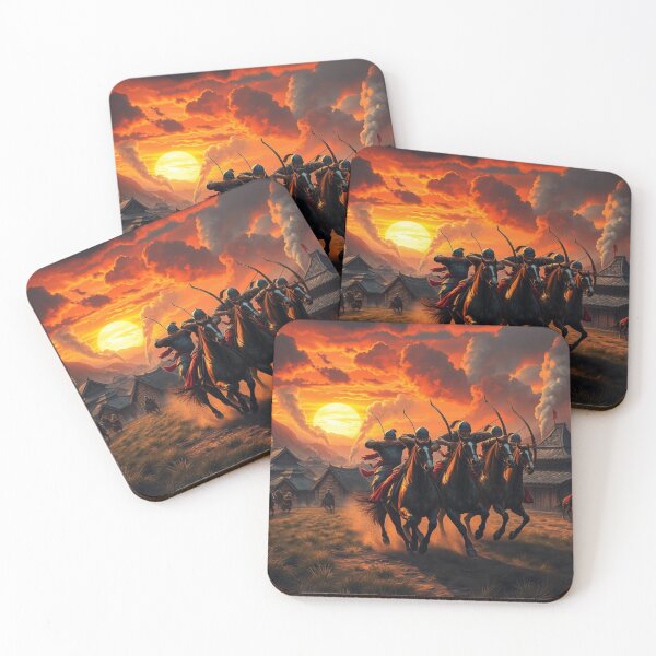 Item preview, Epic Mongol Warriors Charging at Sunset - Dramatic Horseback Archers designed and sold by EllDAV777.