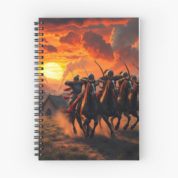 Item preview, Epic Mongol Warriors Charging at Sunset - Dramatic Horseback Archers designed and sold by EllDAV777.
