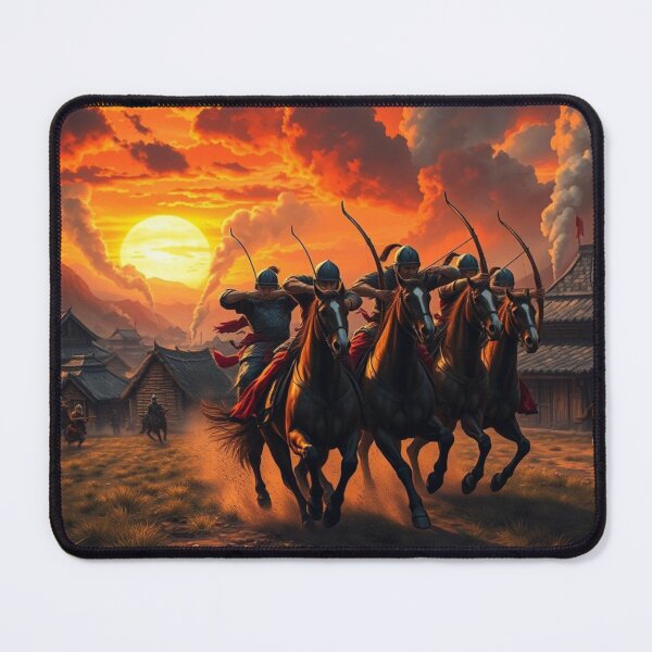 Item preview, Epic Mongol Warriors Charging at Sunset - Dramatic Horseback Archers designed and sold by EllDAV777.
