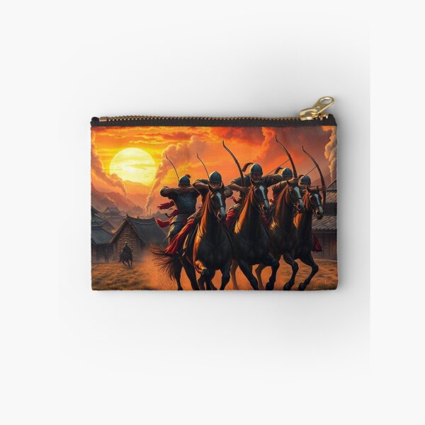Item preview, Epic Mongol Warriors Charging at Sunset - Dramatic Horseback Archers designed and sold by EllDAV777.