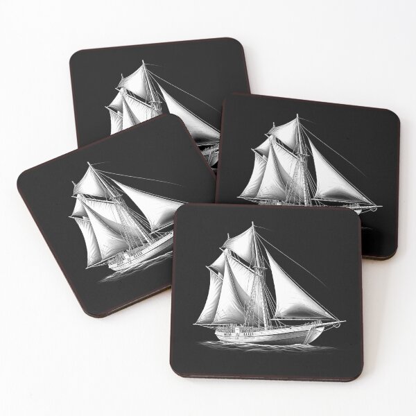 Item preview, Vintage Sailing Ship Black and White Nautical Illustration designed and sold by inkoutninja.