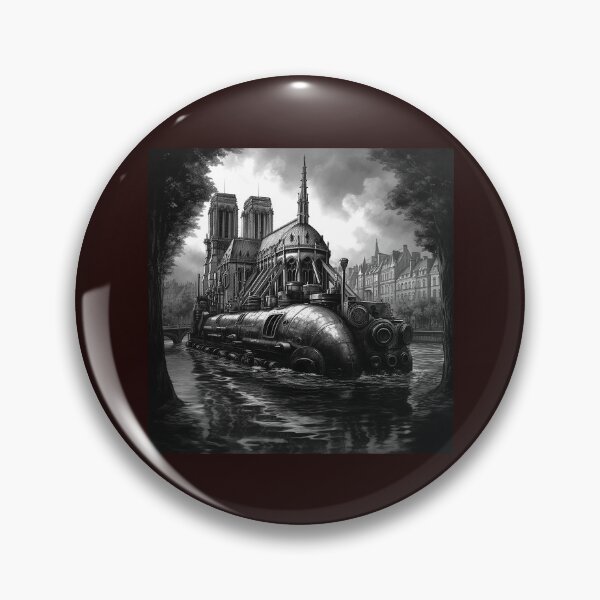 Item preview, Steampunk Submarine in Paris Black and White Illustration designed and sold by inkoutninja.