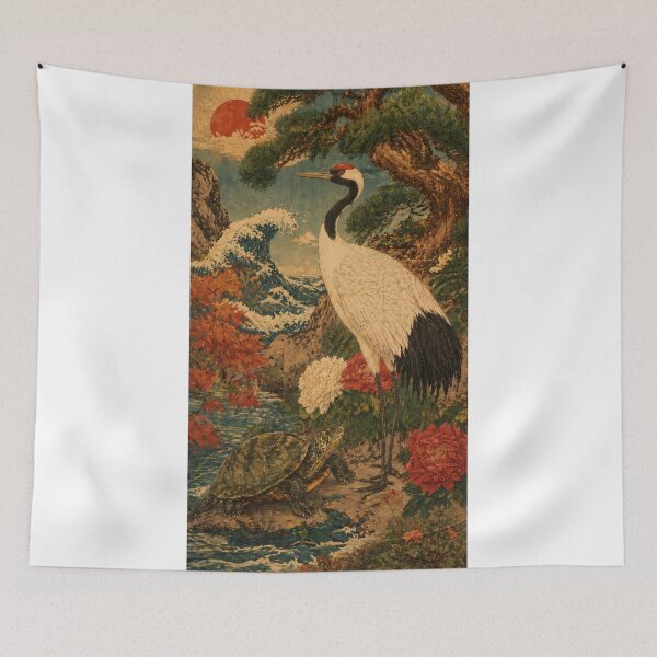 Item preview, Taisho Crane and Turtle Japanese Vintage Art designed and sold by WabiSabiArts.