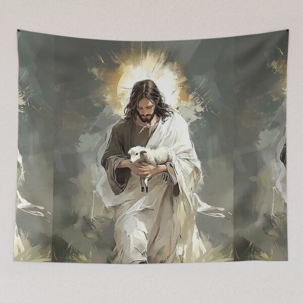 Artikelvorschau, Jesus, der gute Hirte mit dem Lamm | Christlicher Kunstdruck | Moderne religiöse Illustration entworfen und verkauft von Jesus-istheway.