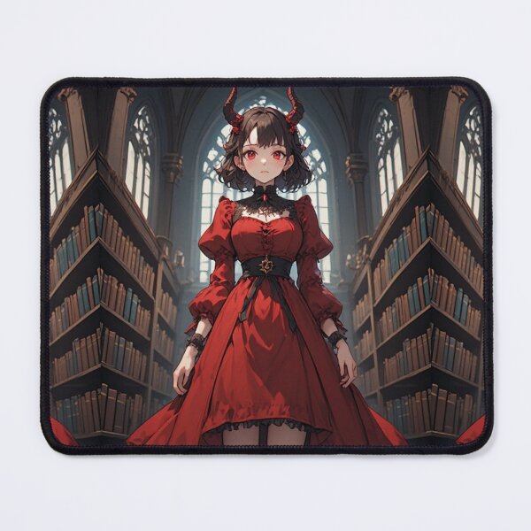 Item preview, Elegant red demon in a library designed and sold by ArtsJulian.