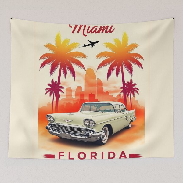 Item preview, Vintage Miami Travel Illustration Retro Sunset Scene designed and sold by PixorStudio.