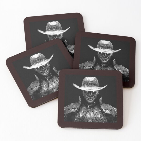Item preview, Dark Steampunk Skull Cowboy Black and White Illustration designed and sold by inkoutninja.
