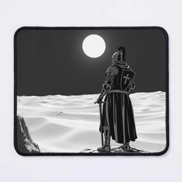 Item preview, Knight Standing on Cliff Overlooking Desert Under Full Moon – Epic Dark Fantasy Art designed and sold by EllDAV777.
