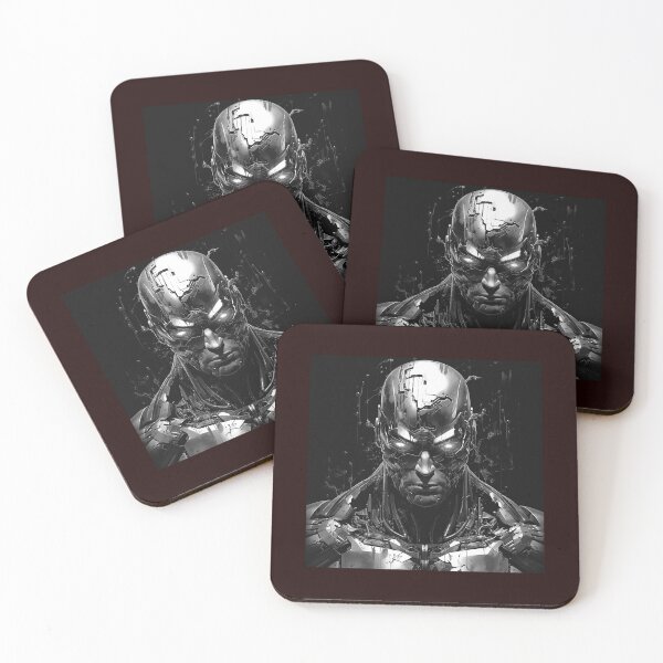 Item preview, Dark Cyberpunk Cyborg Warrior Black and White Illustration designed and sold by inkoutninja.