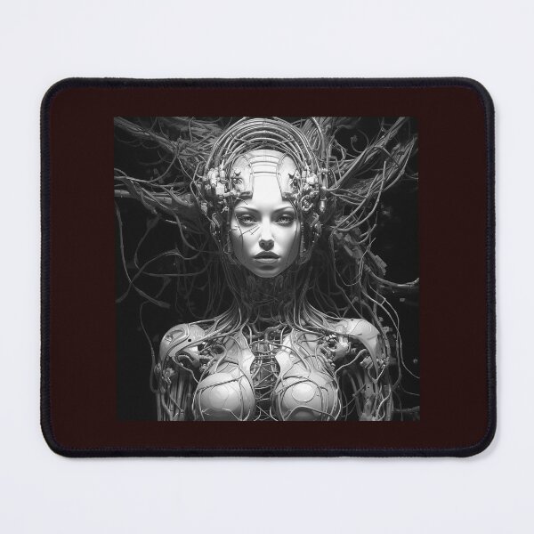 Item preview, Cyberpunk Android Woman Black and White Sci Fi Illustration designed and sold by inkoutninja.