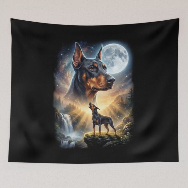 Item preview, Doberman Pinscher Howling Moon Art Dog Lover designed and sold by DoodleTortle.