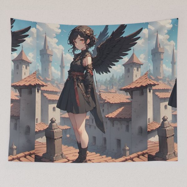 Item preview, Dark angel girl on a rooftop designed and sold by ArtsJulian.