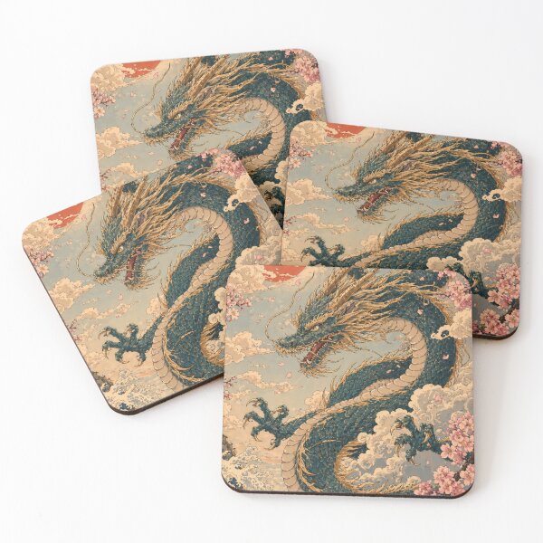 Item preview, Taisho Dragon and Cherry Blossoms Japanese Vintage Art designed and sold by WabiSabiArts.