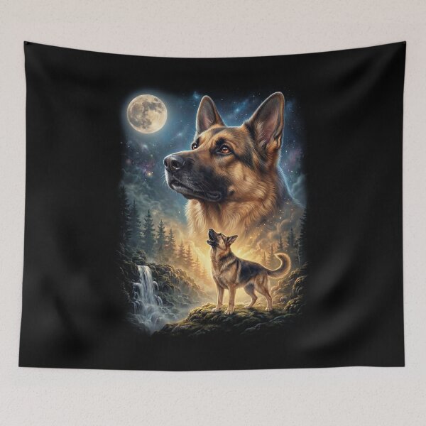 Item preview, German Shepherd Howling Moon Art Dog Lover designed and sold by DoodleTortle.