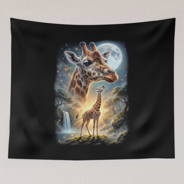 Aperçu de l'œuvre Girafe hurlant à la lune, art pour les amoureux des animaux créée et vendue par DoodleTortle.