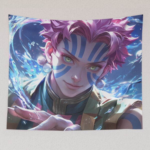 Item preview, Akaza Demon Slayer Blue Stripes Energy Aura Glowing Intense Gaze designed and sold by SuperTeamCanada.