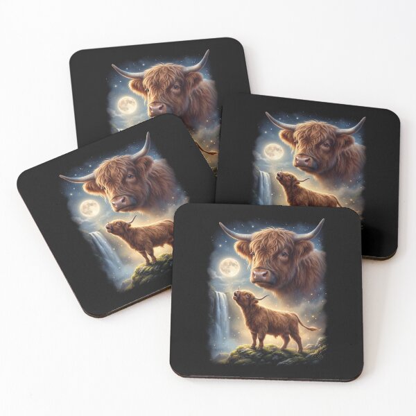 Item preview, Highland Cow Howling Moon Art Animal Lover designed and sold by DoodleTortle.
