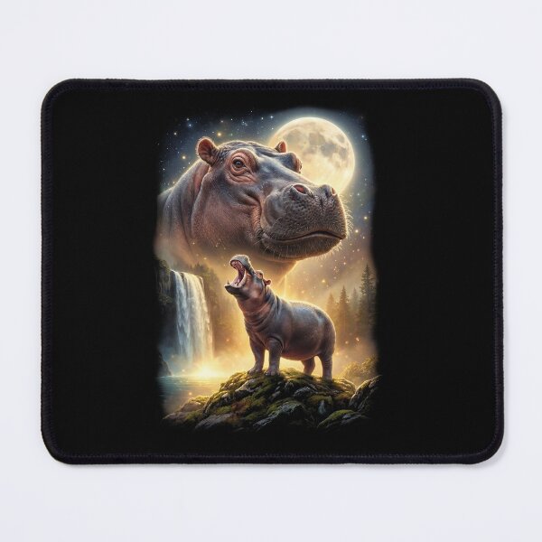 Item preview, Hippo Howling Moon Art Animal Lover designed and sold by DoodleTortle.