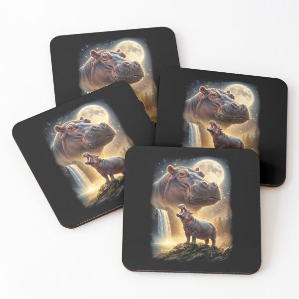 Item preview, Hippo Howling Moon Art Animal Lover designed and sold by DoodleTortle.