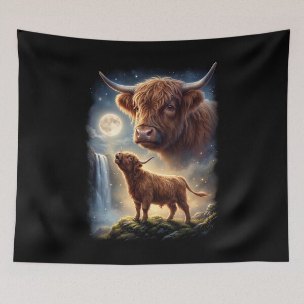 Item preview, Highland Cow Howling Moon Art Animal Lover designed and sold by DoodleTortle.