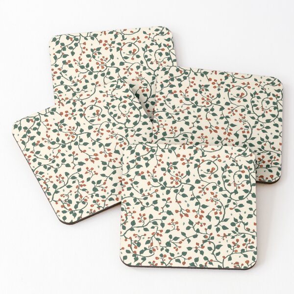 Item preview, Dark Forest Green Rustic Red Cream Ivy Pattern designed and sold by burbankdesigns.
