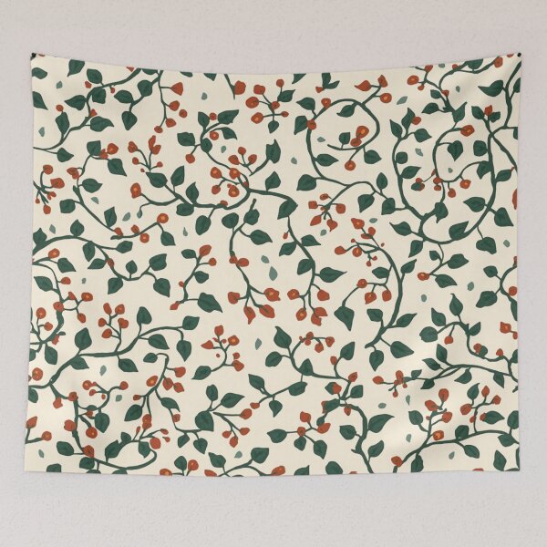 Item preview, Dark Forest Green Rustic Red Cream Ivy Pattern designed and sold by burbankdesigns.