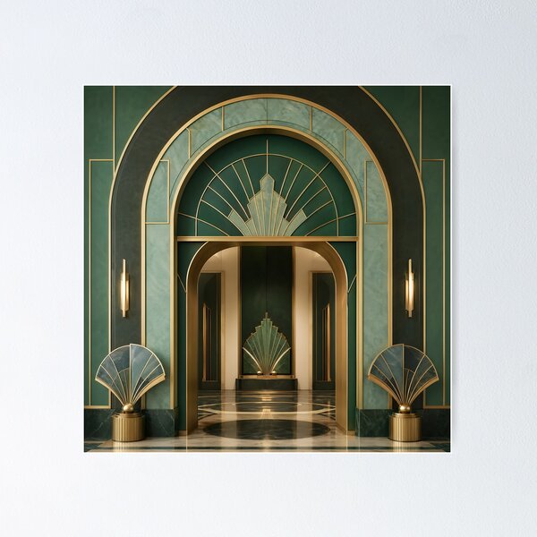 Item preview, Neo Art Deco Emerald Arch with Gold Fan Motifs designed and sold by Glitchart66.