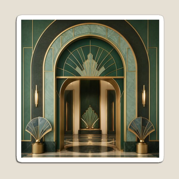 Artikelvorschau, Neo-Art-Deco-Smaragdbogen mit goldenen Fächermotiven entworfen und verkauft von Glitchart66.