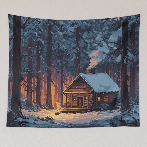 Item preview, Retro Pixel Snowy Cabin In Woods designed and sold by Rtymer.