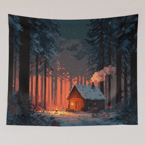 Item preview, Retro Pixel Snowy Cabin In Woods designed and sold by Rtymer.
