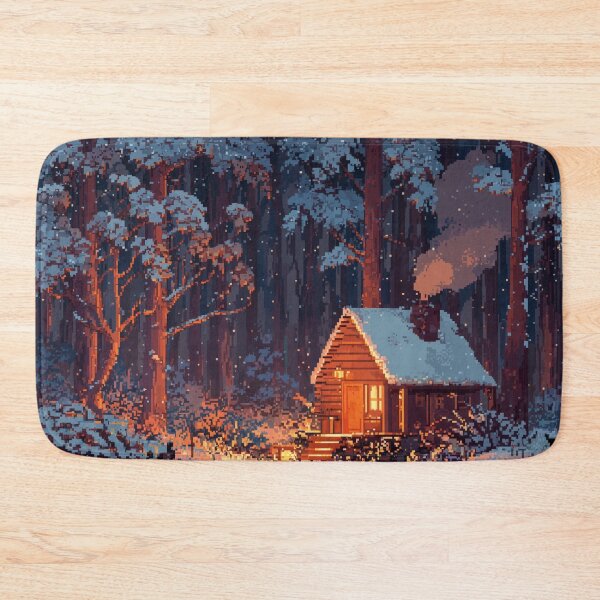 Item preview, Retro Pixel Snowy Cabin In Woods designed and sold by Rtymer.