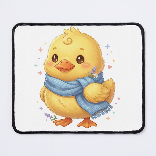 Item preview, Adorable Kawaii Baby Duck in Cozy Knitted Scarf with Lavender and Flowers designed and sold by Stickivo.