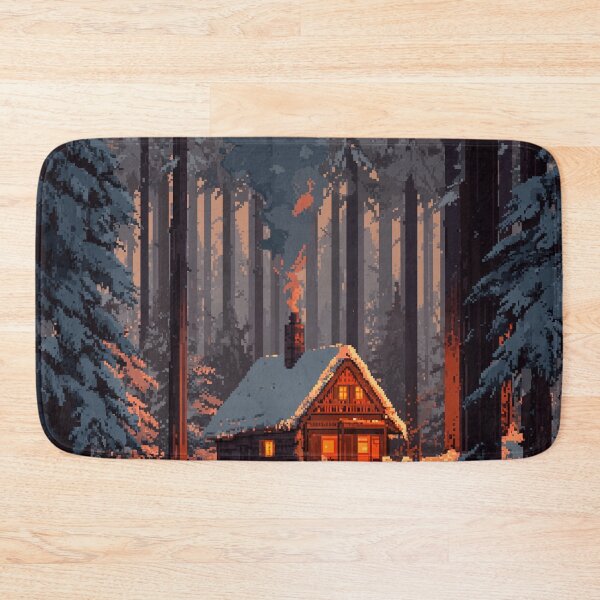 Item preview, Retro Pixel Snowy Cabin In Woods designed and sold by Rtymer.