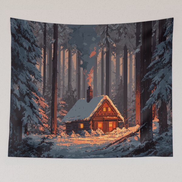 Item preview, Retro Pixel Snowy Cabin In Woods designed and sold by Rtymer.